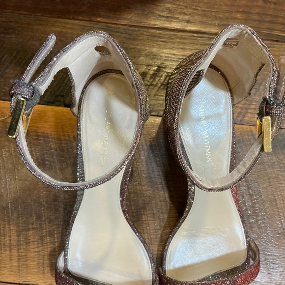 Stuart Weitzman NearlyNude Textured Sandals Pyrite Glitter  Size 8 Made in Spain - Picture 3 of 14